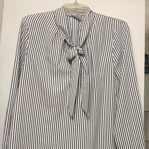 H&M Black and White Striped Blouse with Bow